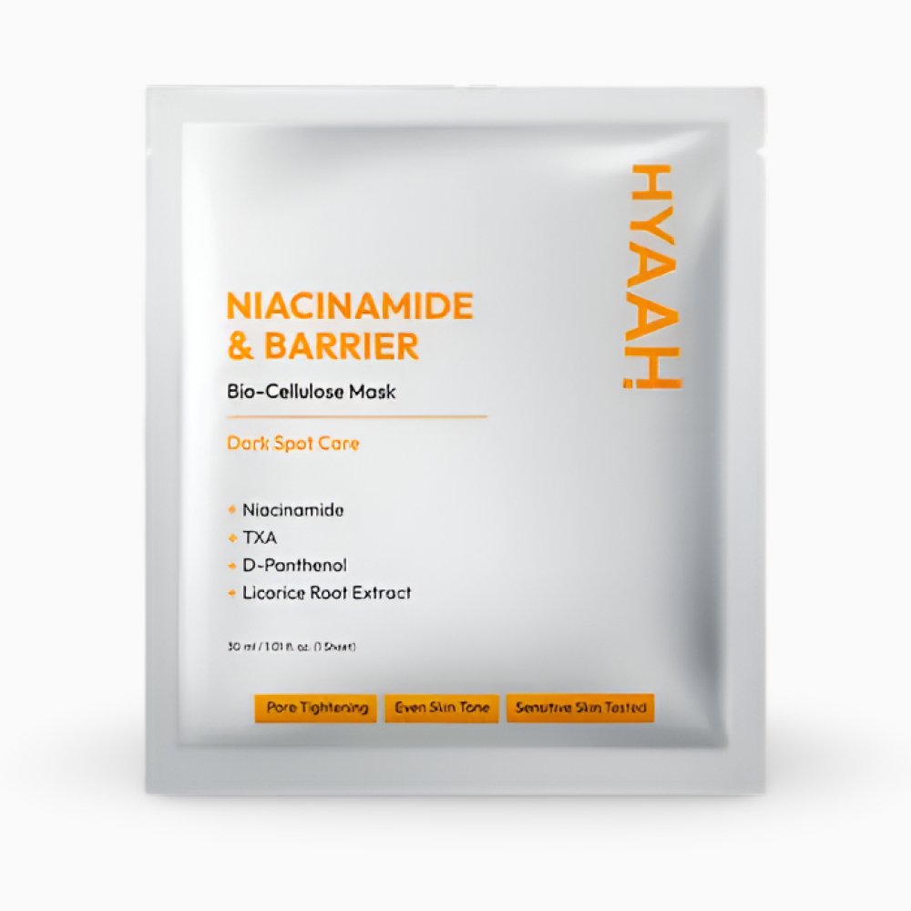 Mască biocelulozică cu niacinamide pentru uniformizarea tenului