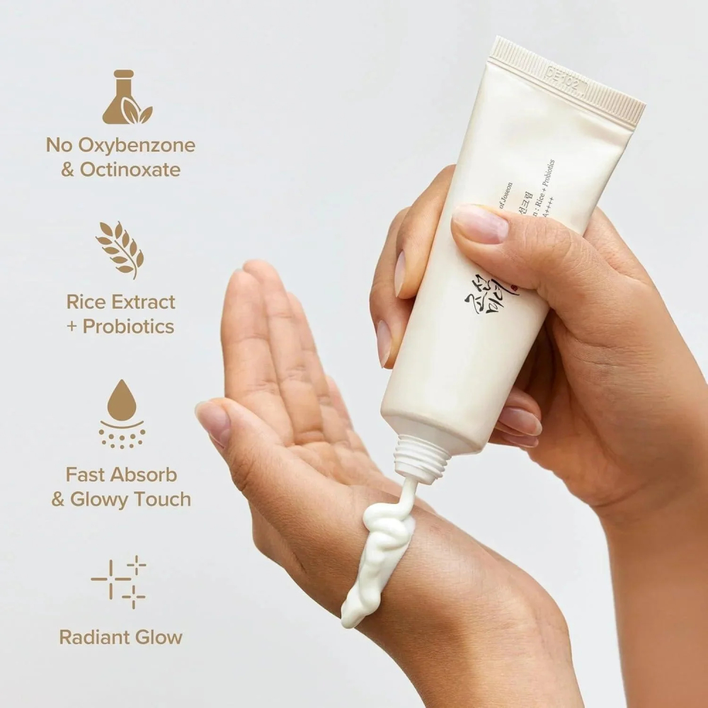 Protecție solară hidratantă cu extract de orez și probiotice SPF50+