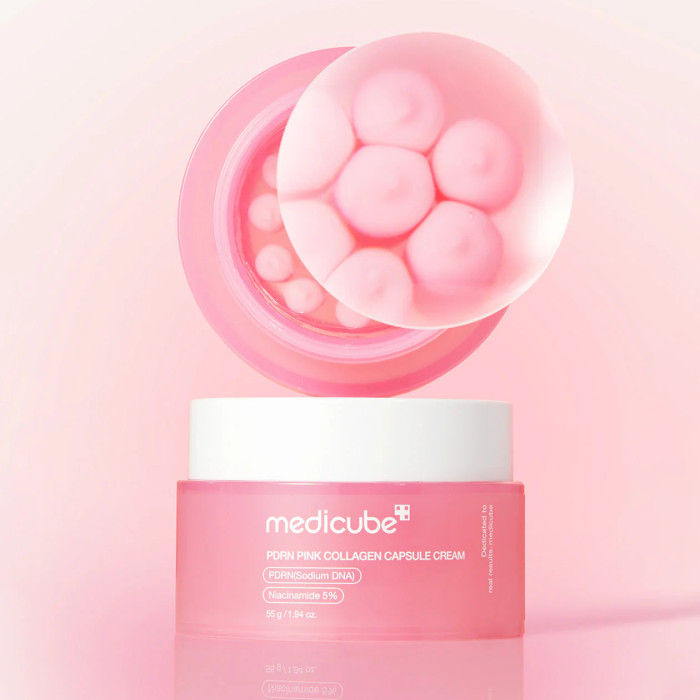Crema anti-aging cu capsule de colagen roz si PDRN