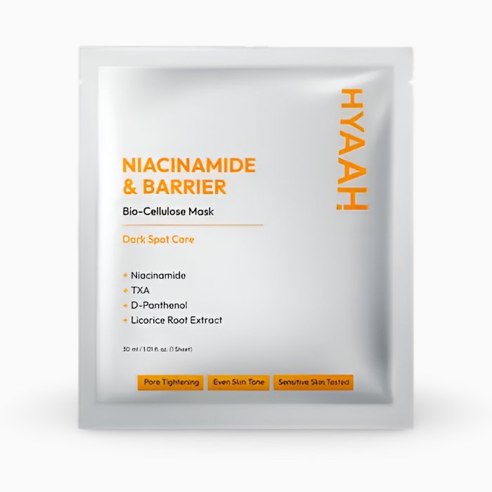 Mască biocelulozică cu niacinamide pentru uniformizarea tenului
