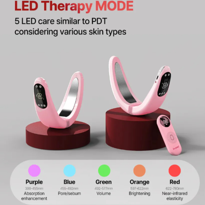 Aparat de lifting facial cu EMS, Microcurent, NIR și Terapie LED
