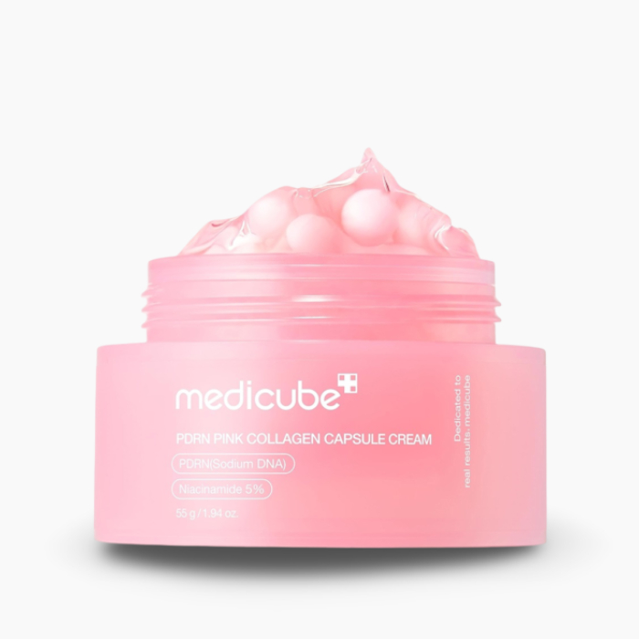 Crema anti-aging cu capsule de colagen roz si PDRN