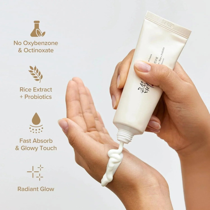 Protecție solară hidratantă cu extract de orez și probiotice SPF50+